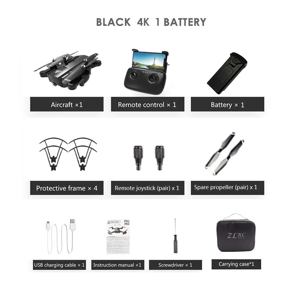 black 4k 1B with bag SG900 drone 4k quadcopter drone HD camera drone gps racing Wifi fpv dron Quadrocopter foldable dron Follow Me bag gift - Цвет: black 4k 1B with bag