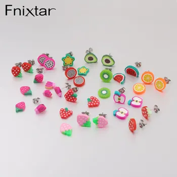 

Fnixtar 50Pairs Fruits Series Earrings Stainless Steel Clay Earrings 2020 Fashion Statement Earrings For Women's Girls Jewelry