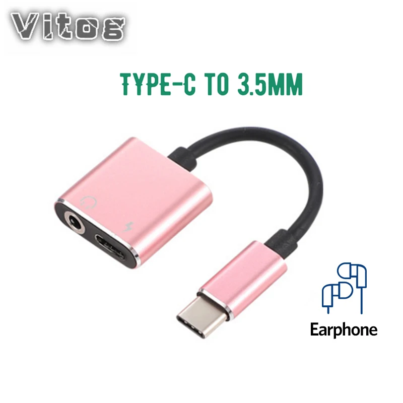 

VITOG New 2 in 1 Type C 3.5mm Aux Adapter Type-C To 3.5mm Male AUX Earphone Cable for Xiaomi 8 9 Huawei P20 Pro Nubia Z20