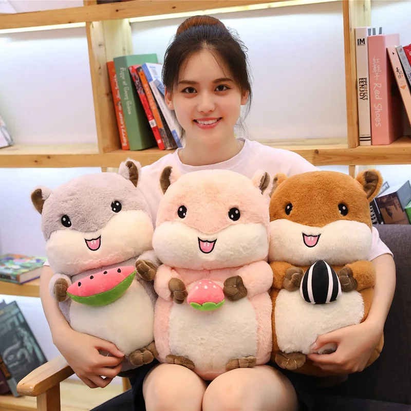 

28/45/55cm Hamster with Snack Plush Toy Soft Stuffed Cartoon Mouse Doll Home Pillow Cushion Handwarm with Blanket Kids Girl Gift