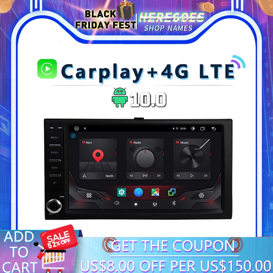 2Din DSP Android 10 0 4G + 64G ROM автомобильный Радио мультимедийный плеер LTE GPS Carplay Bluetooth RDS