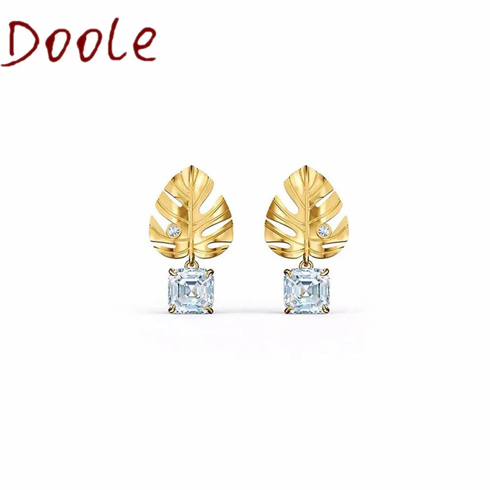 

High Quality SWA New Retro Temperament Wild Golden Leaves Tropical Elements Female Earrings Give Girlfriend Gifts
