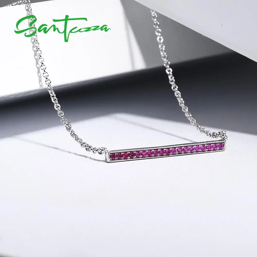 SANTUZZA, серебряное ожерелье для женщин, чистое 925 пробы, Серебряное Элегантное ожерелье, созданное рубиновым красным камнем, вечерние ювелирные изделия