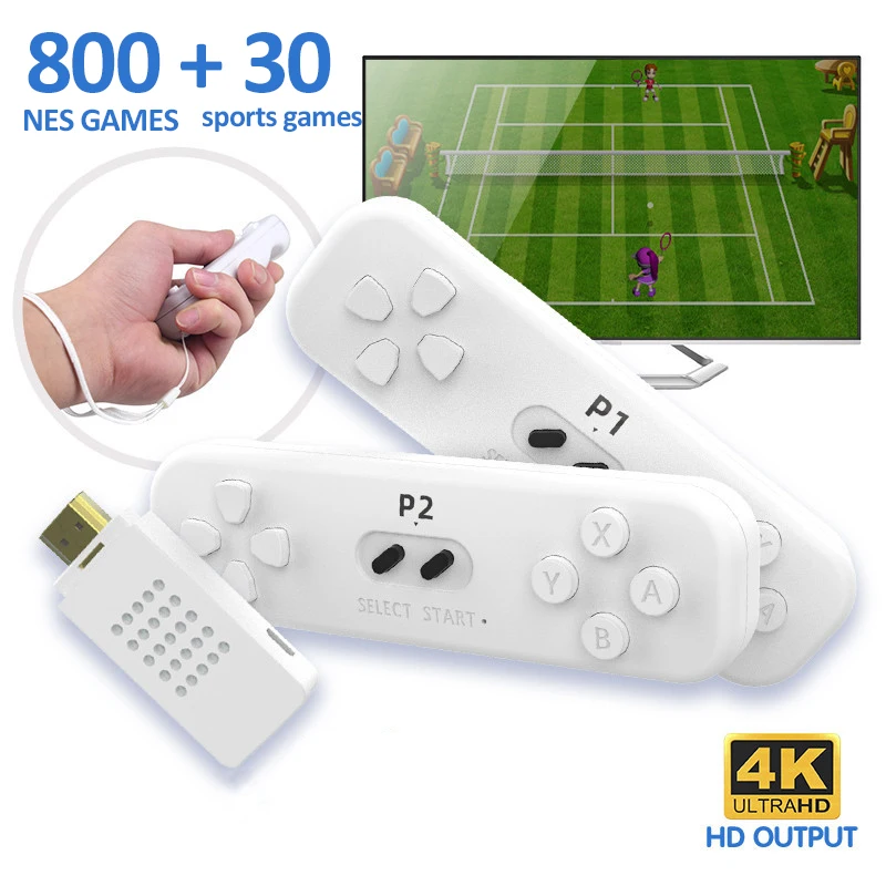 New 4k Game Console Game Stick Built in 800 NES Classic Retro With 30 Somatosensory Sports game 2.4G Wireless Controller