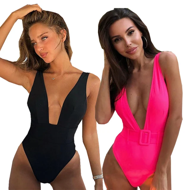 US $8.80 Sexy 2019 One Piece Swimsuit Female Solid Backless High Cut Bandage Black Women Swimwear Brazilian 