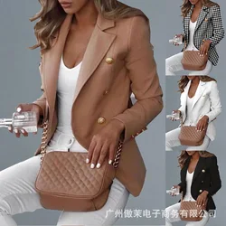 Terno feminino jaqueta de escritório moda nova casual 2021 outono duas fileiras gola monocromática pequeno terno moda terno