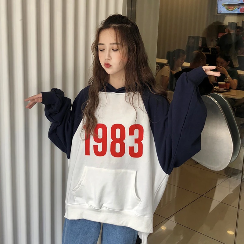 Новинка осени, Корейская толстовка с капюшоном Ulzzang Harajuku, Женская Повседневная Толстовка с капюшоном и принтом, Женский Топ с длинным рукавом - Цвет: see chart1