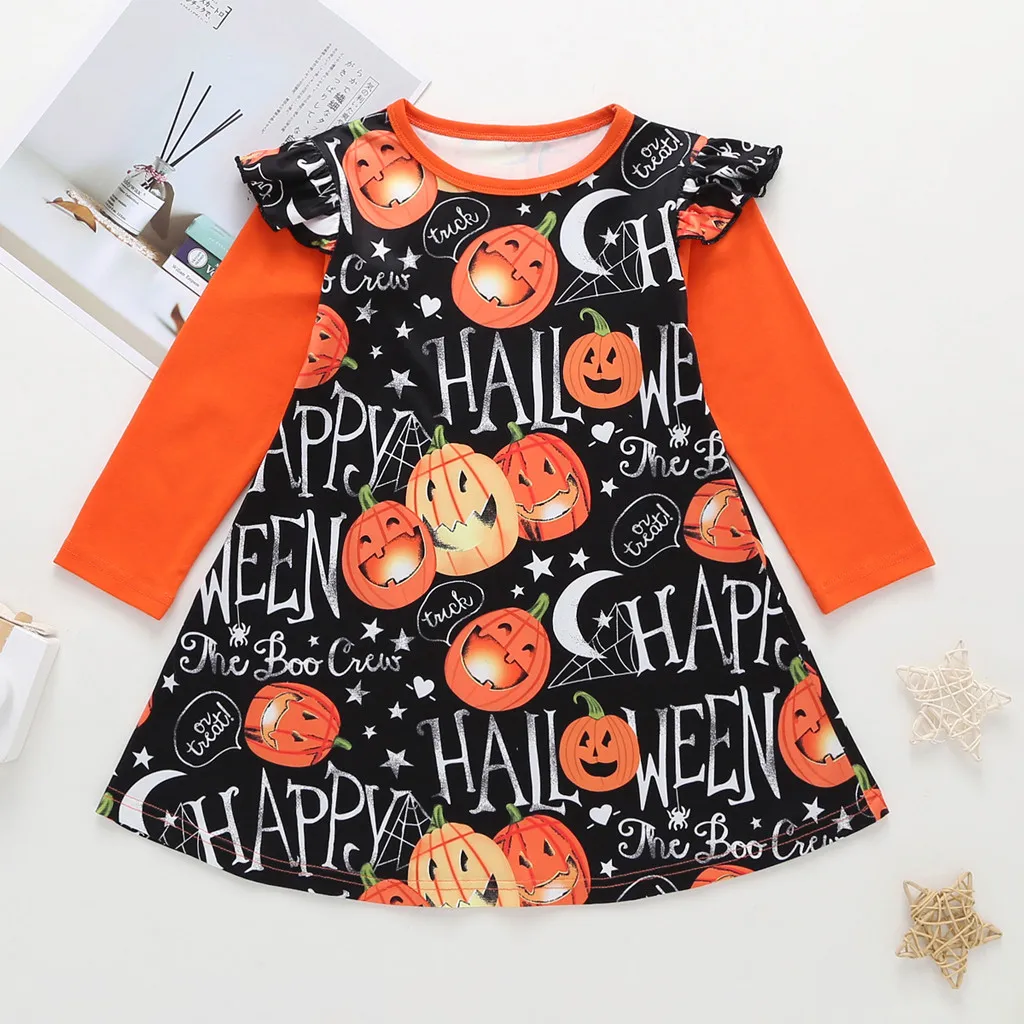 Girls Dress Long Sleeve Cartoon Halloween Print Costume 1-4 Years