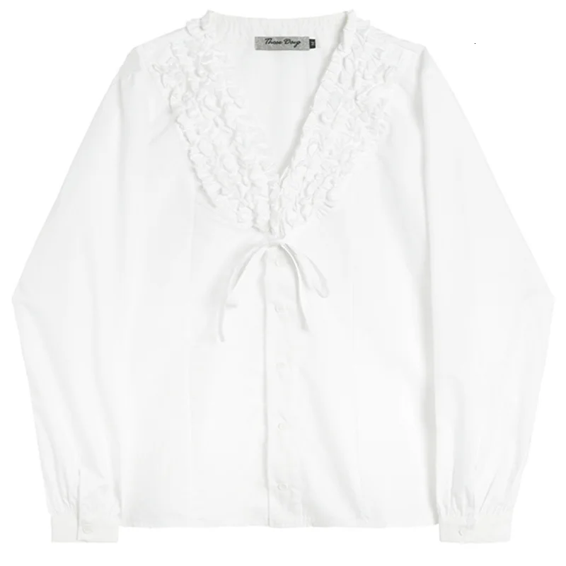 [EAM] Женская Черная кружевная блузка с разрезом, новая свободная рубашка с v-образным вырезом и длинным рукавом, модная весенняя Осенняя 19A-a581 - Цвет: white