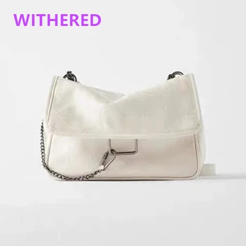 

Withered bags high street vintage fashion casual leather solid Sewing thread print cute Iron chain wint lining party bags women