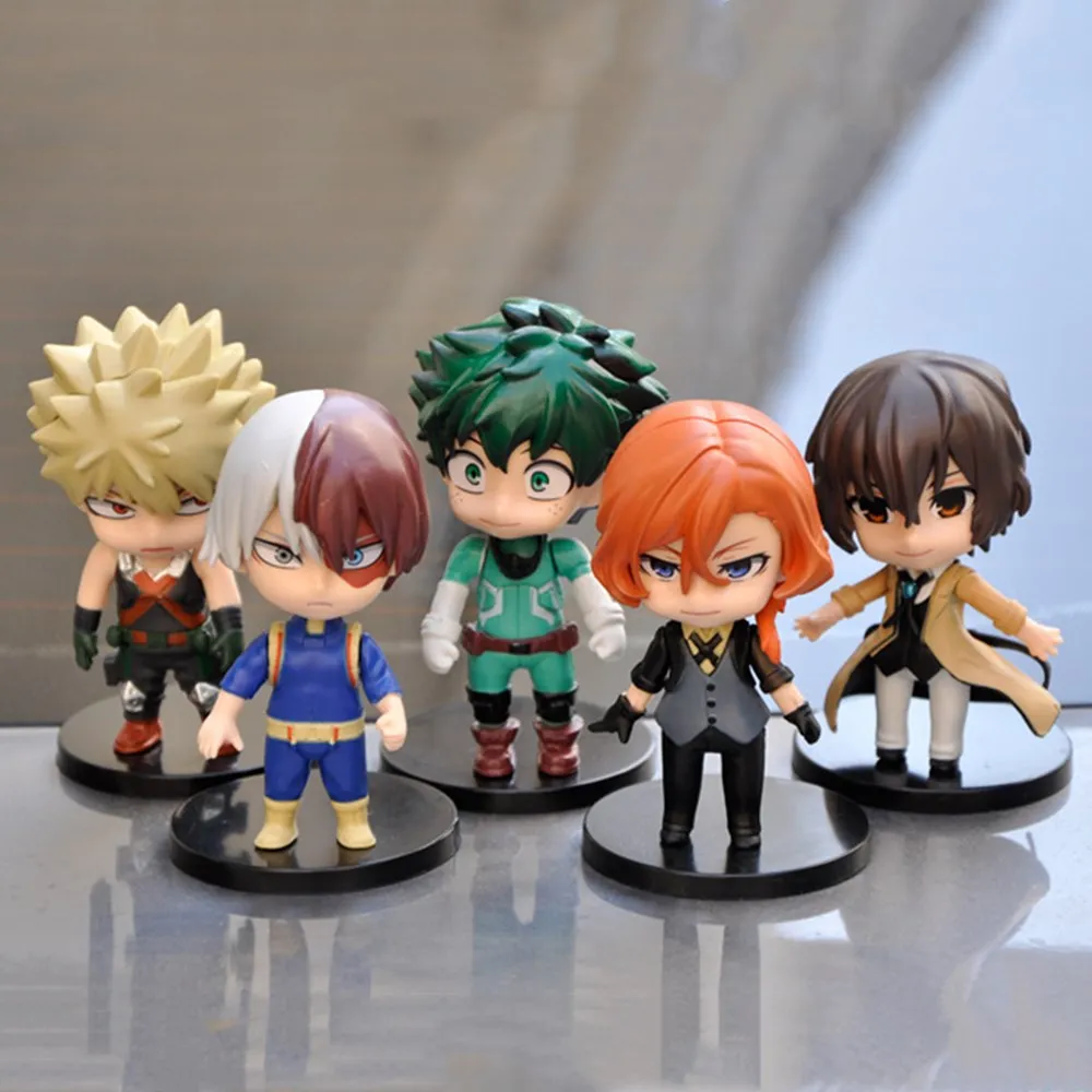 5pcs/set My Hero Academia Bungo Stray Dogs Anime Action Figure Dazai Chuuya Izuku Todoroki Shoto Bakugou Katsuki Cute Toys Model