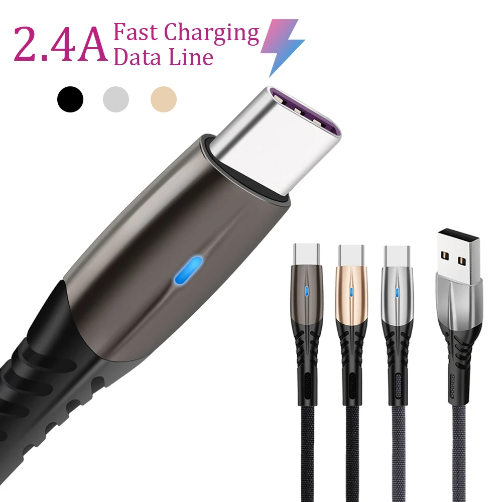 1 м светодиодный Micro usb type-C кабель для зарядки телефона Microusb Быстрая зарядка для samsung для Xiaomi для iPhone Andriod type-C шнур для передачи данных