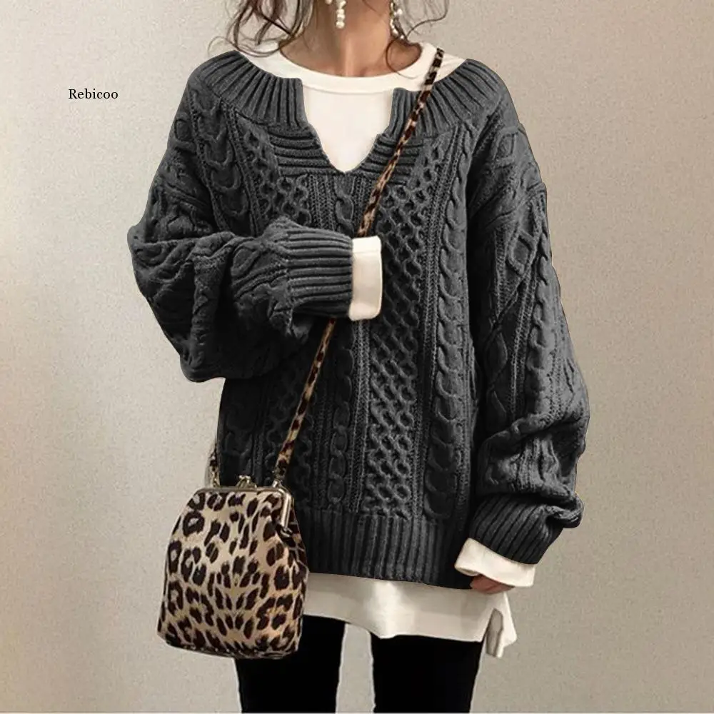 

Sweater Winter Autumn Lanter Sleeve Pullovers Casual Knitted Striped Slim Model Fuzzy Fluffy Jumpers Tops Korean Japan