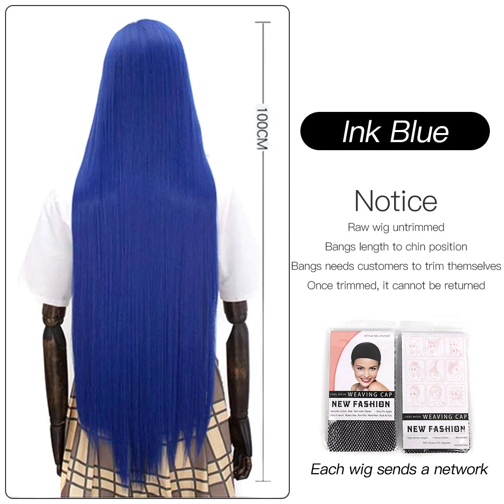 LiangMo Длинные прямые Аниме парик черный фиолетовый черный красный розовый синий темно-коричневый 100 см синтетические волосы парик - Цвет: 11