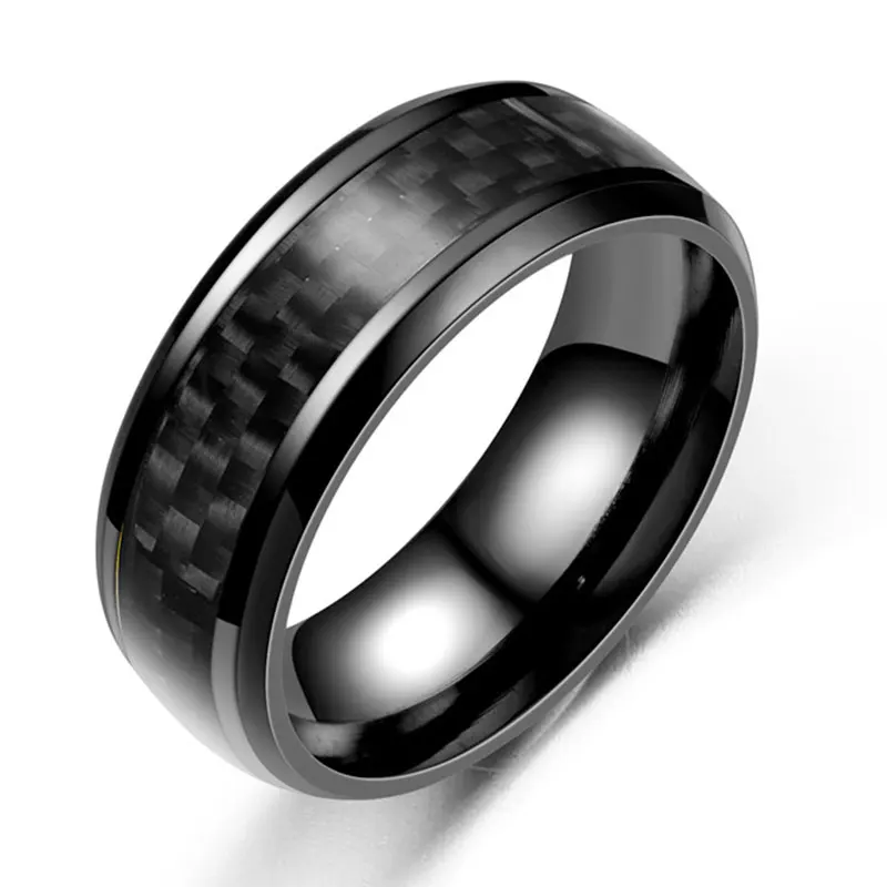Anillo de fibra de carbono para hombre, sortija fresca de acero inoxidable, color negro, rojo y azul, joyería masculina