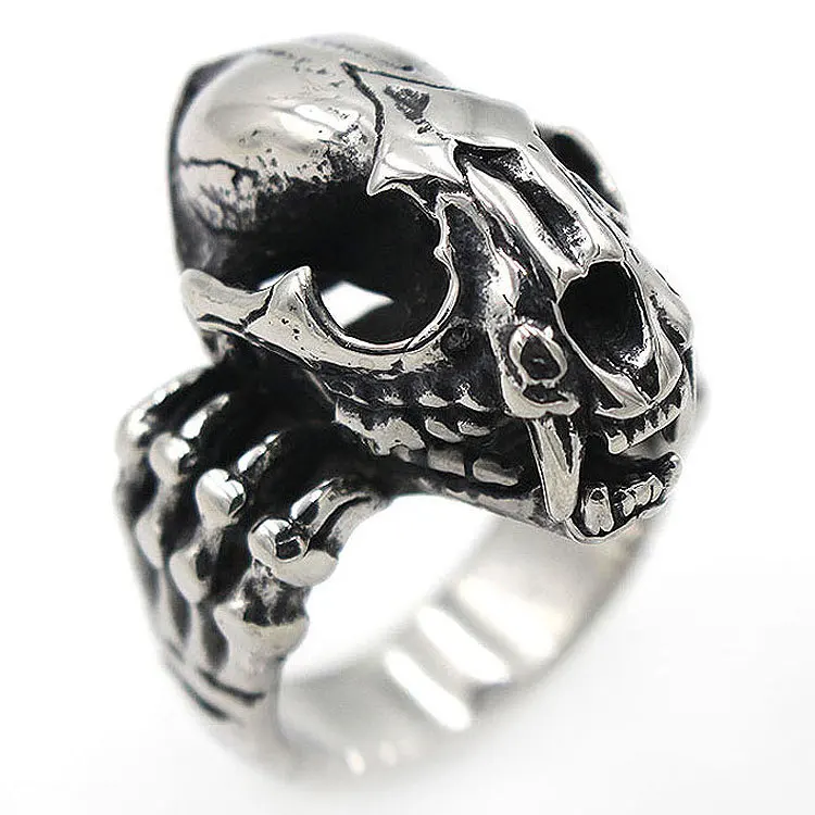 Aroutty 2021 Punk Men Rings Titanium Stainless Steel Active Dinosaur Mouth Ring For Men's Vintage Ghost Claw Jewelry | Украшения и