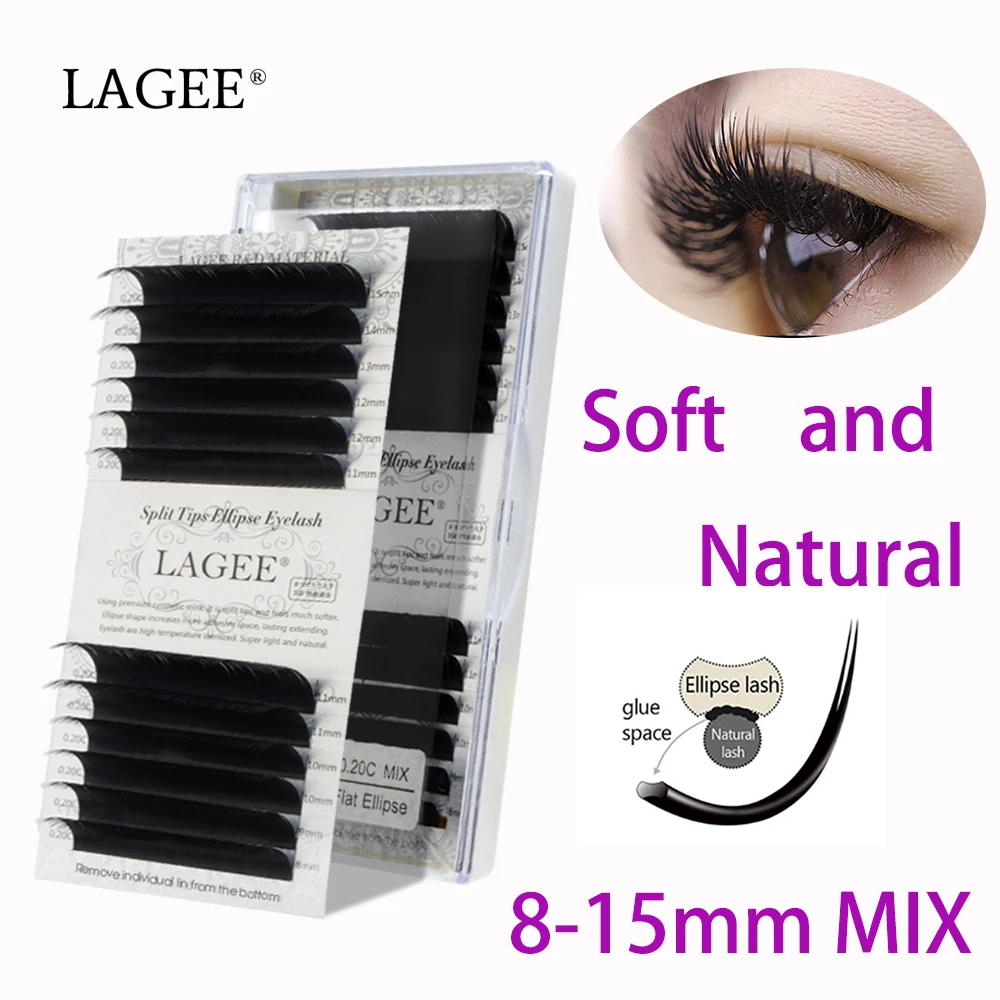 

LAGEE Flat Ellipse Eyelashes Split Tips super soft dense natural Curl C D false eyelashes thickness 0.20mm 0.12mm NAGARAKU Line