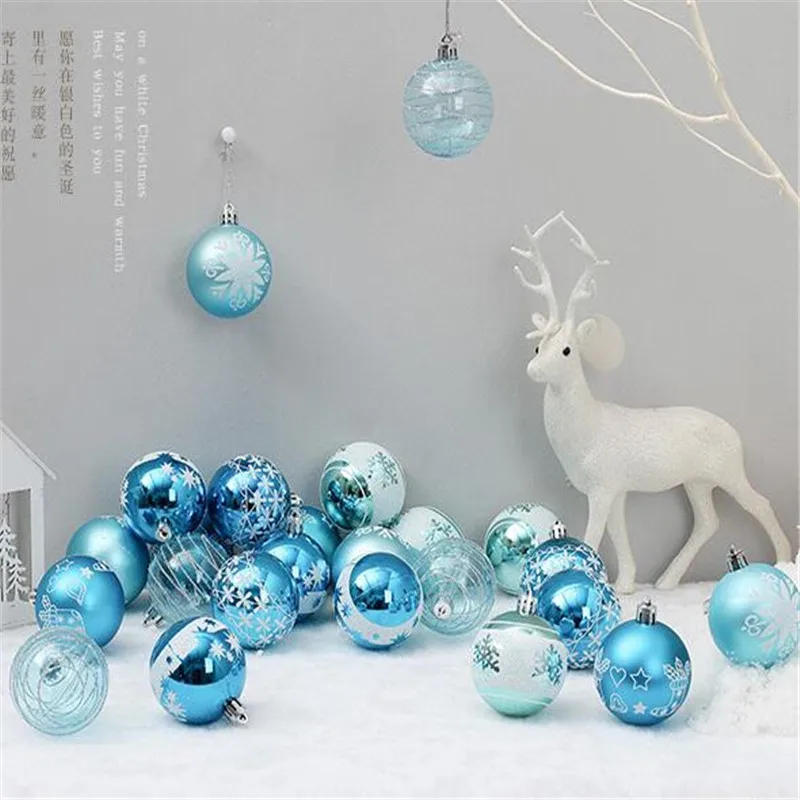 

Blue 24PCS 6cm Handmade Mixed Printing Christmas Balls Merry Christmas Tree Hanging Decorations Xmas Ornament Balls Party DIY