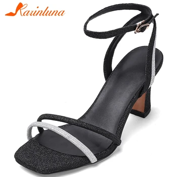 

Karinluna 2020 Dropship Fashion Genuine Leather Big Size High Heels Summer Party Sandals Women Shoes Woman
