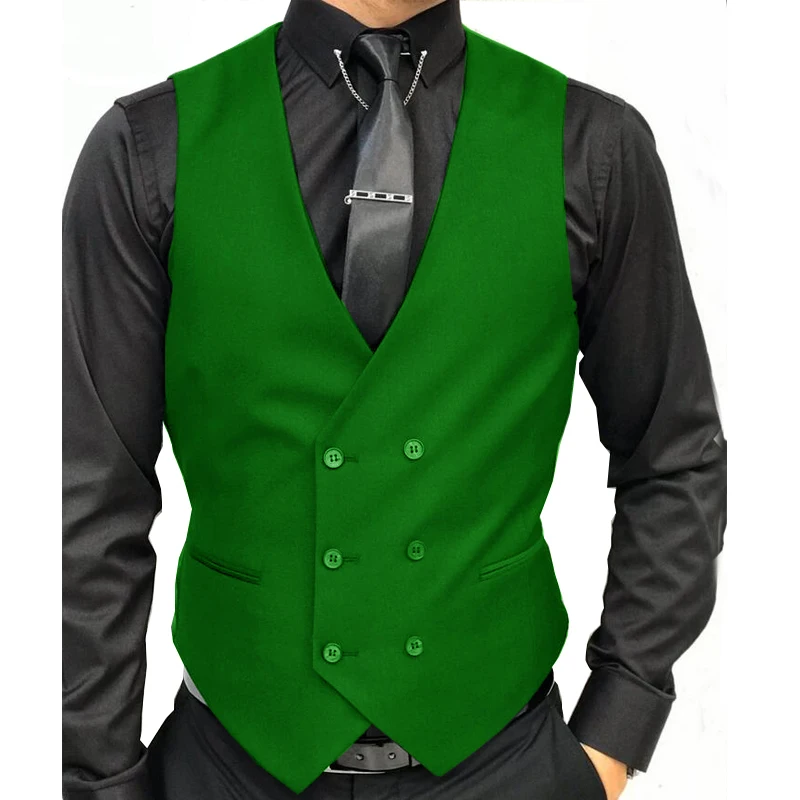Black Formal Men's Vest Double-Breasted V-neck Men's Suit Vest Custom Wedding Tuxedo Steampunk 3