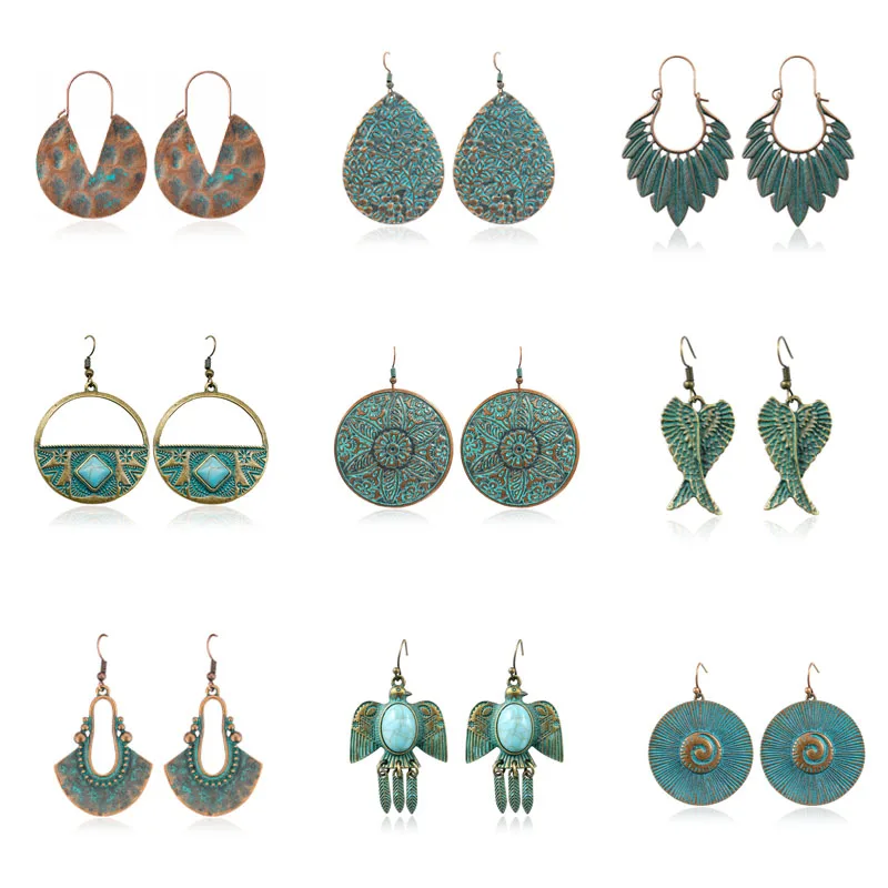 

Green Circular Hollowing Out Disc Earrings For Women Bird Leaf Semicircle Sector Suspension Tassels Earring Female Kolczyki