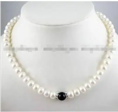 Новинка 1016+++ 7-8 мм белый Akoya жемчуг/черный богатые бусы ожерелье 18"