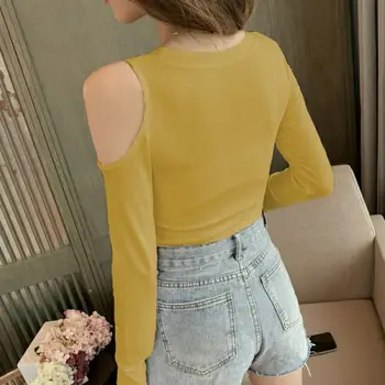 

Sexy Slim Women Sweater Round Neck Autumn Solid Color Off-shoulder Long Sleeve Casual Simple Wild Sweater