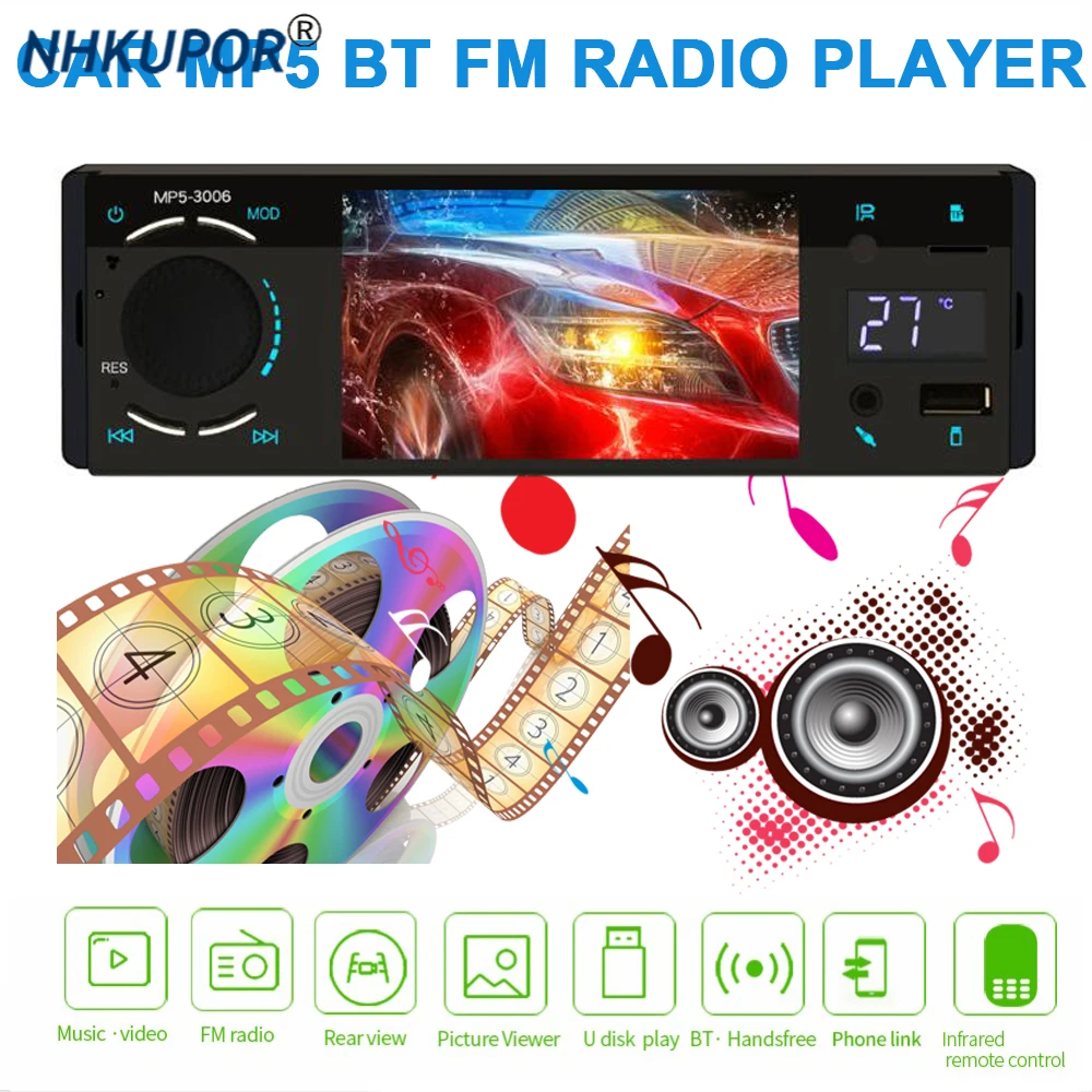 1 Din автомобильный mp5 плеер FM радио Авторадио Bluetooth мультимедийный USB AUX поддержка