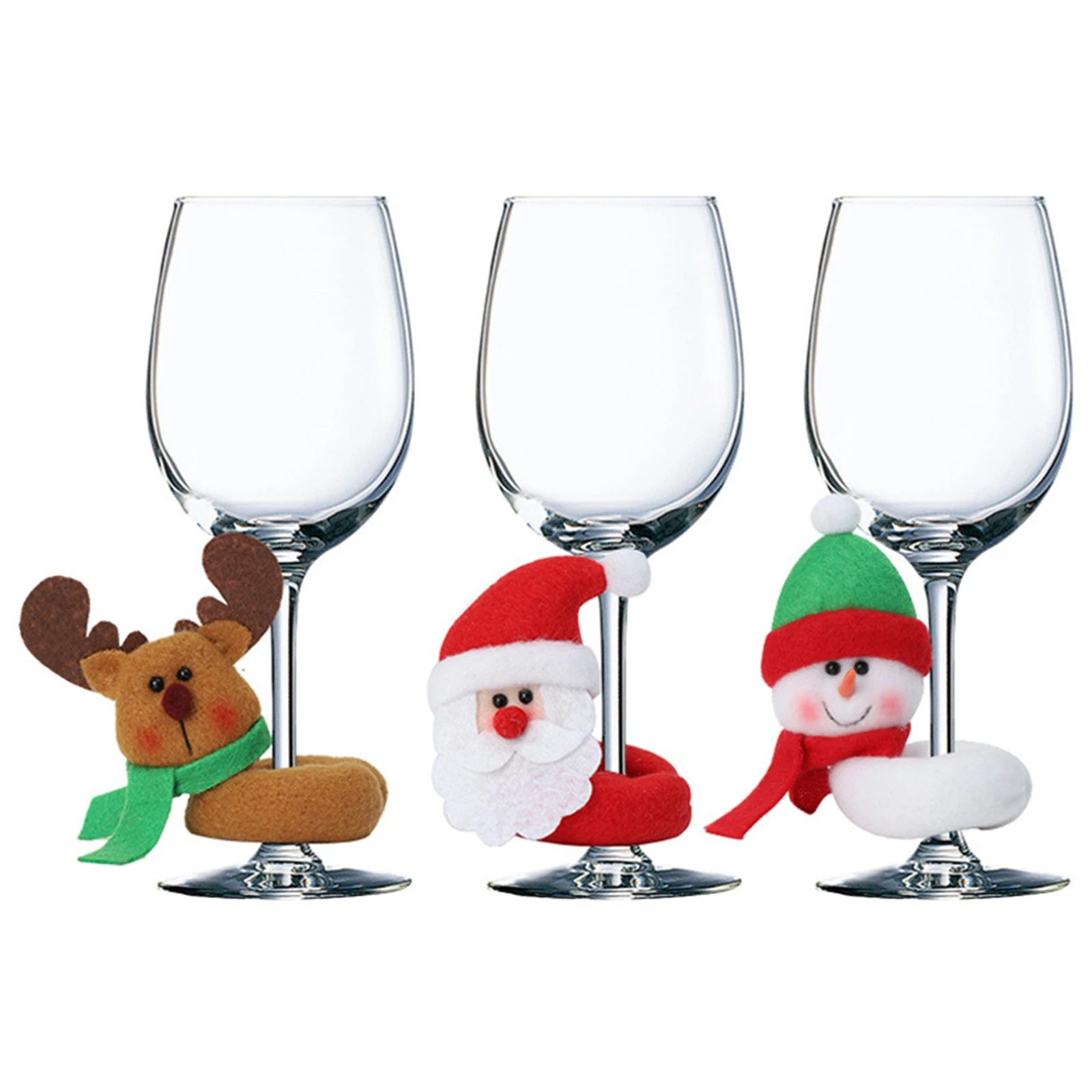 6 pcs conjunto de ornamento de vidro de vinho de natal papai noel boneco de  neve veados de natal copo de pelúcia anel de natal presente de ano novo  festival decoração|Enfeites p/