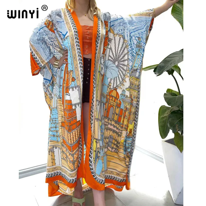 

WINYI Print Bikini Beach Cover up Tunics for Beach Long Kaftan Bikini Cover up Robe de Plage Sarong Beach Swimsuit cover-ups