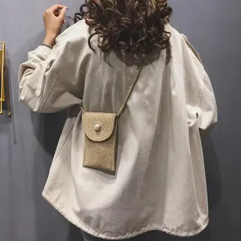 

2020 New Style Women Small Straw Messenger Bag Phone Key Coin Purse Boho Summer Casual Shoulder Crossbody Bag With Pearl Decor