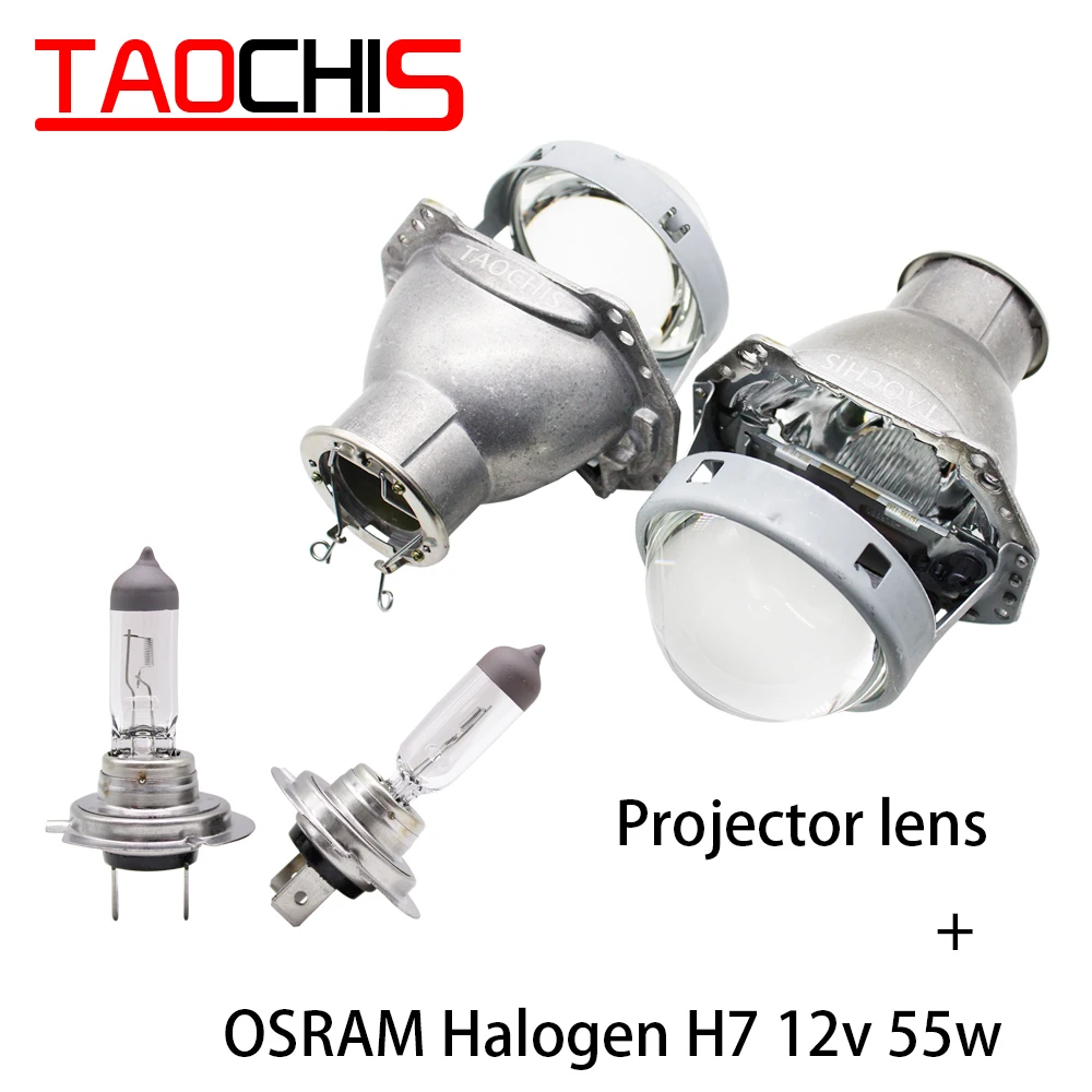 TAOCHIS 3,0 дюймов головной светильник модифицированной HELLA 3R G5 линзы проектора bi Xenon с использованием H7 галогенные проекторы проектор ксеноновые линзы светодиодный лампы - Цвет: lens and halogen 55w