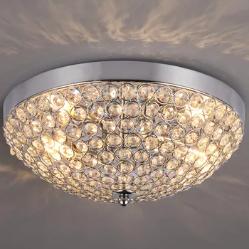 

Modern Design Clear Crystal Beads Bowl Shaped Chrome Finish Base Chandelier Crystal Ceiling Light, Flush Mount Ceiling Light
