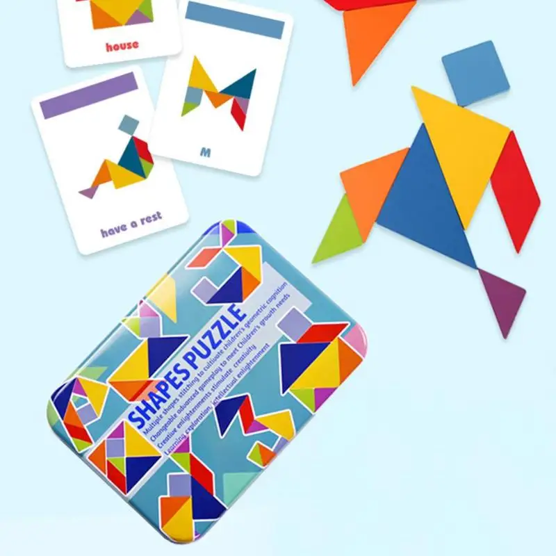 150 шт. Магнитные пазлы с рисунком Tangram Jigsaw игрушки деревянные детские головоломки игрушки вызов ваш IQ Волшебная Книга набор Детская обучающая игрушка