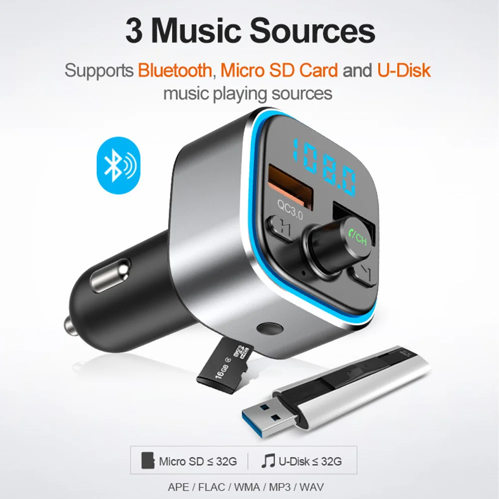 Konrisa QC3.0 быстрое зарядное устройство Bluetooth fm-передатчик беспроводной A2DP музыкальный плеер без потерь двойной USB порт Поддержка TF карта USB драйвер