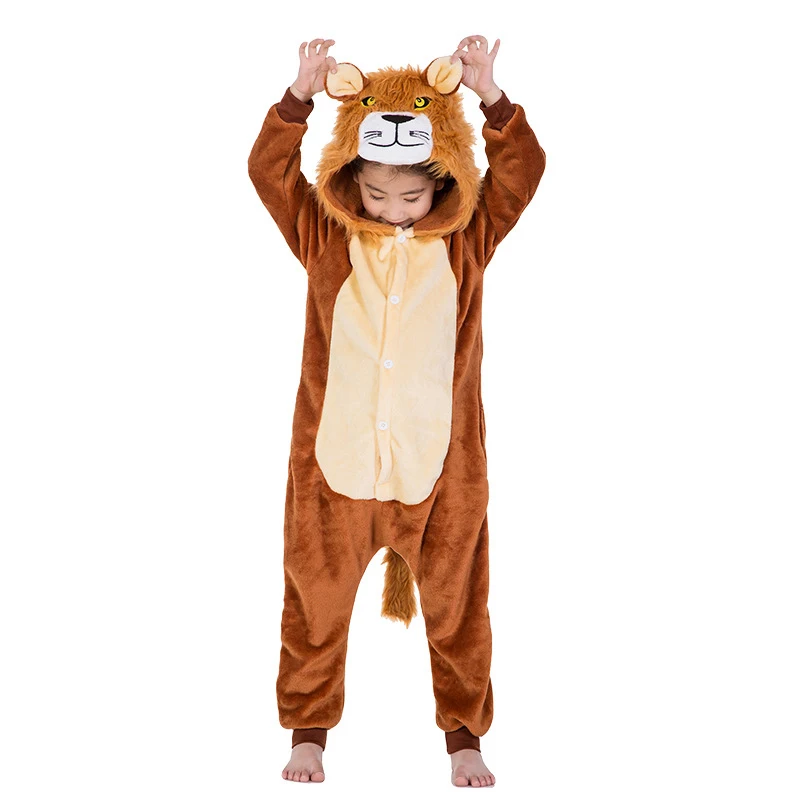 Cartoon Lion Baby Boys Pajamas Girls Hoodie Flannel Sleepwear Cute Cosplay Pajamas Costume Onesies For Kids Baby Party Bodysuit