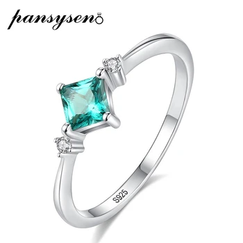 

PANSYSEN New Solid 925 Sterling Silver 6MM Square Emerald Diamond Ring Fine Jewelry Rings for Women Wedding Party Gift Wholesale
