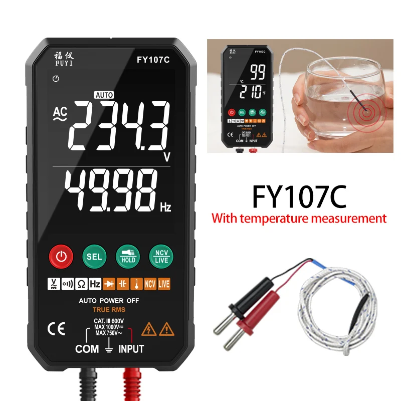 Multímetro digital 6000 contagens rms verdadeiro ac/dc tensão resistência capacitância frequência continuidade diodo ncv teste lcd temperatura