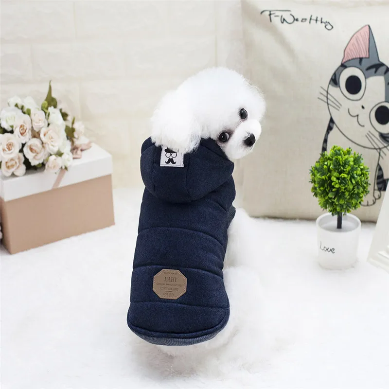 Navy Blue 10 шт./лот зимняя одежда для собак толстые теплые усы щенок толстовки пальто куртки - Цвет: Navy Blue