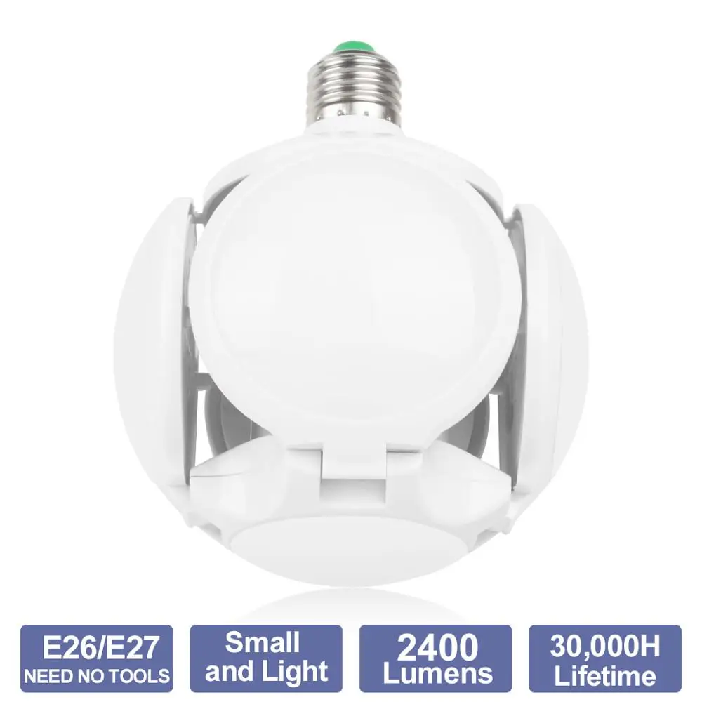 

40W E27 LED Bulb 5 Leaf Adjustable High Brightness Light Bulb Heat Resistant Telescopic Led Folding Football Shape with E27 Base