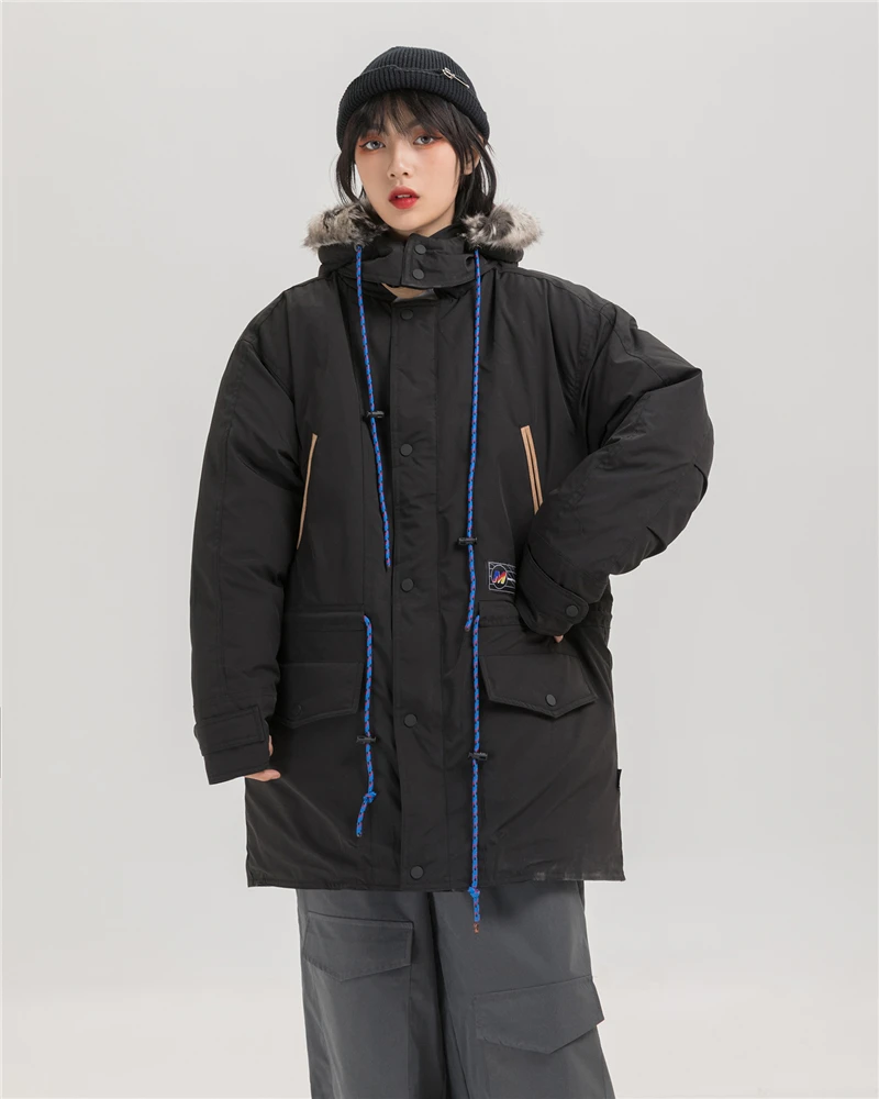 Bebovisi, зимняя уличная одежда в стиле хип-хоп, цвет блока, желтый, длинная куртка, Harajuku, стеганое пальто, парка с капюшоном, меховой капюшон, Мужская ветровка