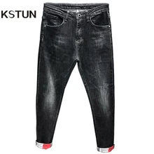 Обтягивающие мужские джинсы черные джинсы стрейч плотные Лоскутные Печатные манжеты дизайнерские зауженные длинные брюки мужские s повседневные джинсовые брюки