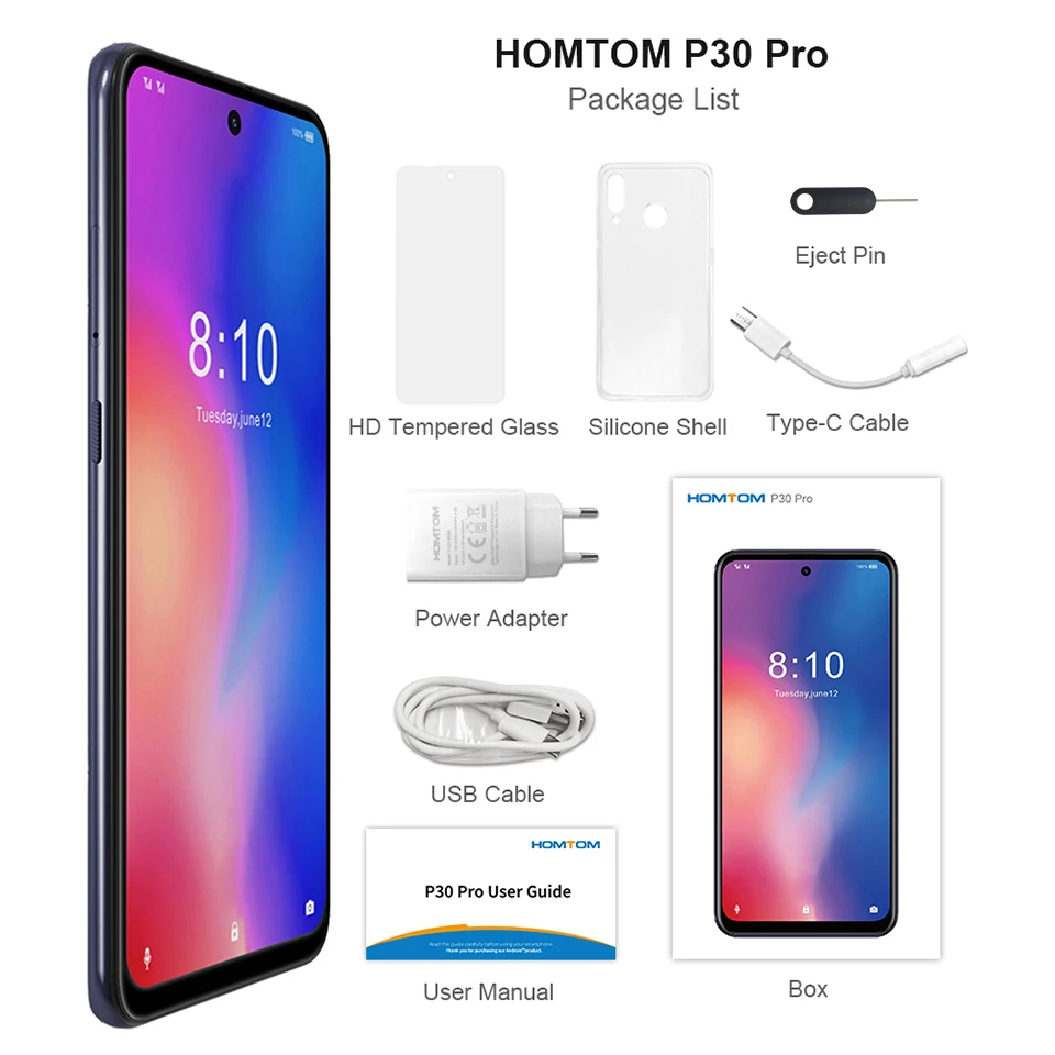 HOMTOM P30 Pro, 4 Гб ОЗУ, 64 Гб ПЗУ, Восьмиядерный мобильный телефон, 6,41 дюймов, полный дисплей, 13 МП, задняя камера, смартфон, отпечаток пальца