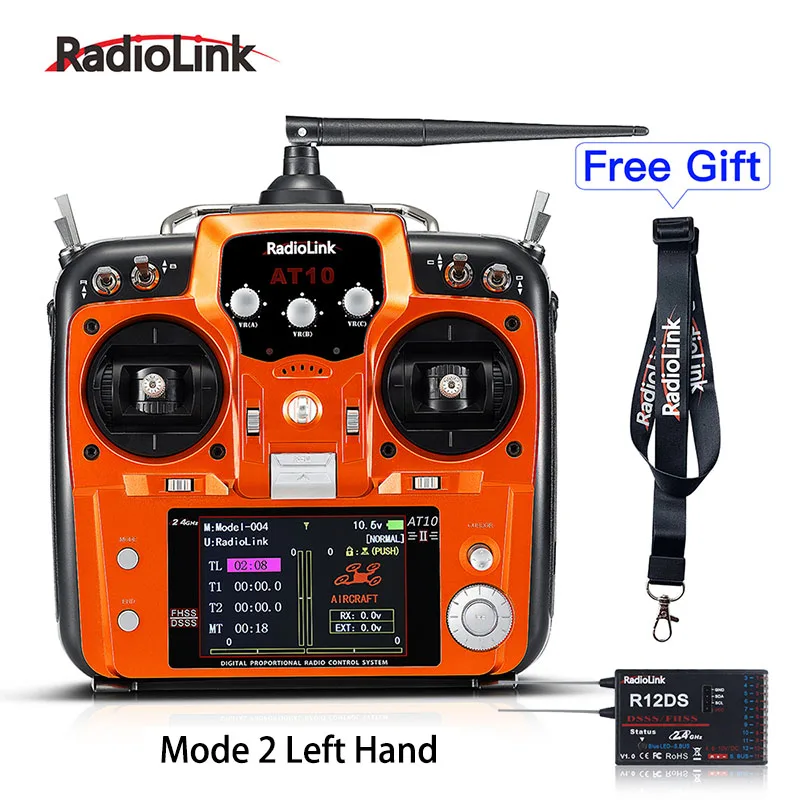 Mode 2 Left Hand Радиоуправляемый передатчик и приемник Radiolink AT10II 12CH R12DS 2,4 GHz DSSS& FHSS прибор дистанционного управления по радио для радиоуправляемого дрона/фиксированного крыла - Цвет: Mode 2 Left Hand