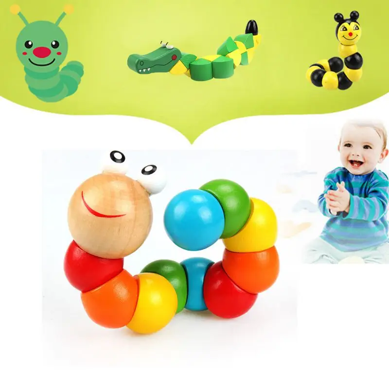 Wooden Color Ever-changing Spin Crocodile Spin Insect Animal Bee Spin Building Blocks Children's Puzzle Cube Toy