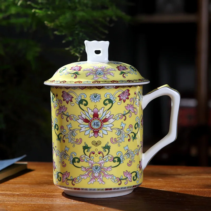 Jingdezhen кофейная кружка 500 мл эмаль костяного фарфора чайные кружки с крышкой набор чашка для кофе мастер чашки для воды керамическая посуда для чая Рождественский подарок