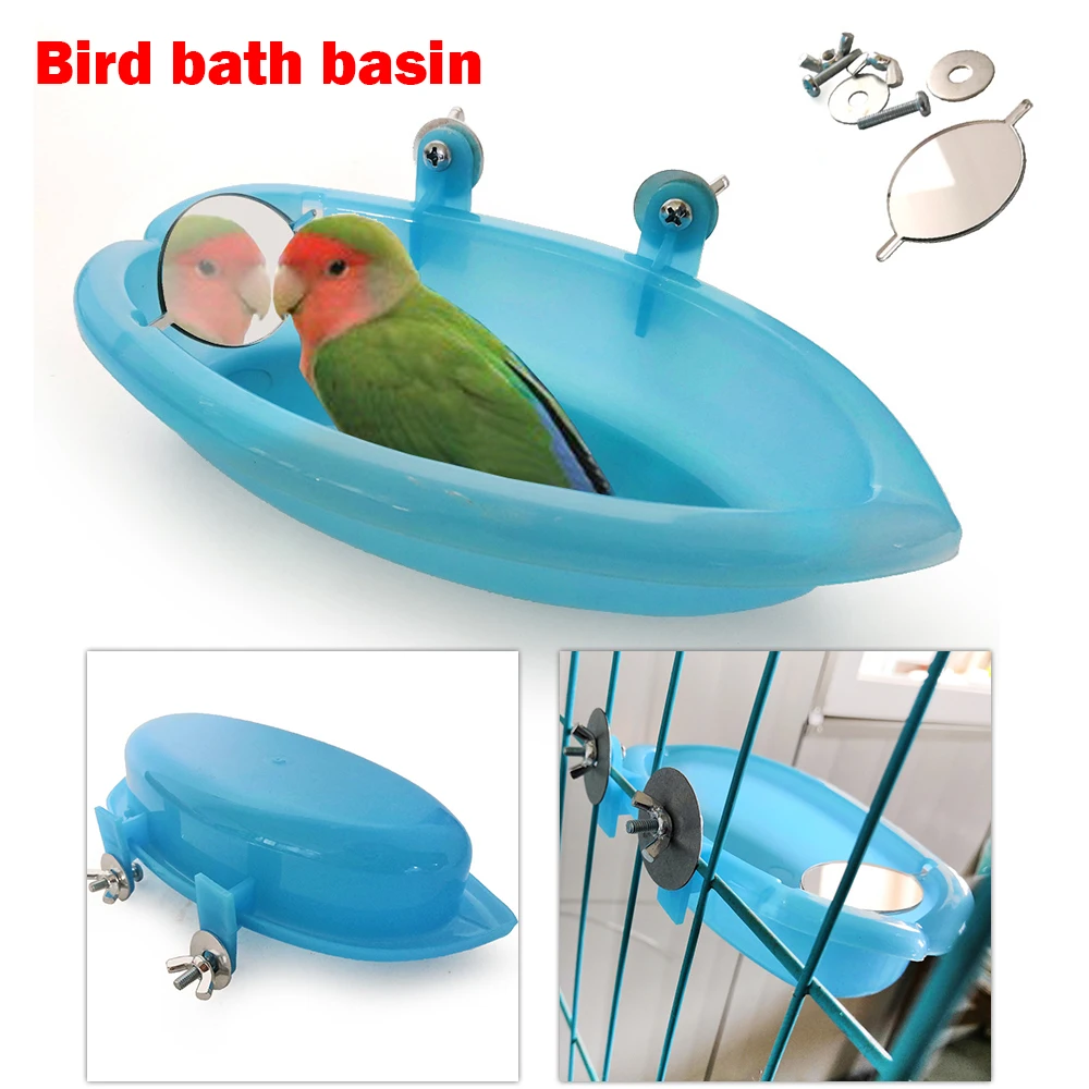 Cute Bird Bathtub With Bird Mirror Small Oval Bird Bathtub Pet Cage Accessories Parrot Bath Shower 2