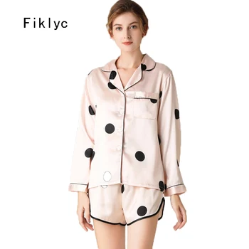 

Fiklyc underwear women's long sleeve button comfortable two-piece sleepwear suits short pants turn-down collar pajamas sets home