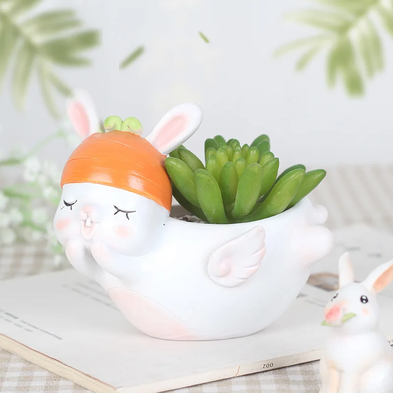 

Roogo Home Sleepwalking Angel Flowerpot Creative Zakka Cartoon Resin Succulents Flowerpot Craft Gift