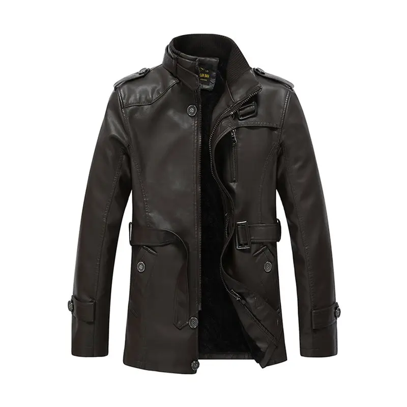 

Men Plus Velvet Thick Leather Jacket Warm Locomotive Punk Gothic Casual Plus Size Black Goth Leather Trench Coat 2019 Winter